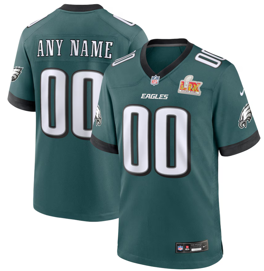 Men Philadelphia Eagles Nike Midnight Green Super Bowl LIX Custom Game NFL Jersey->customized nfl jersey->Custom Jersey